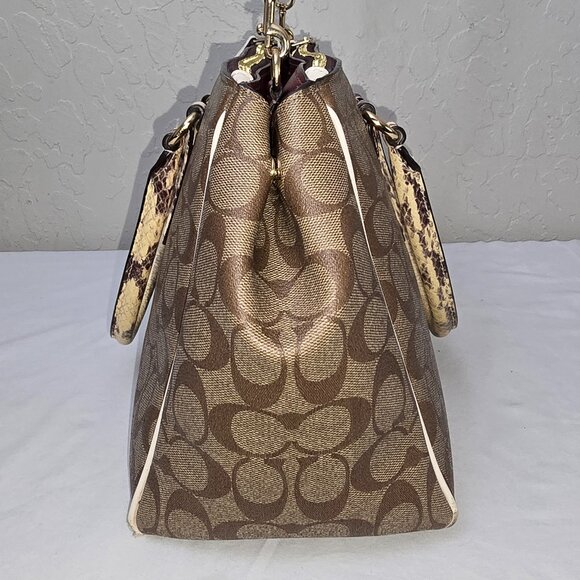 Coach F44956 Surrey Exotic Snake Trim Khaki Signature Carryall Shoulder Satchel - Picture 3 of 16